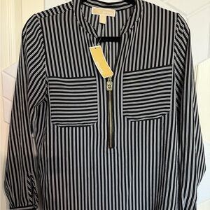 Michael Kors Black and White Striped Blouse